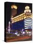 Car Light Trails and Illuminated Buildings, Peoples Square, Shanghai, China-Kober Christian-Stretched Canvas