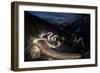 Car lights on the curvy Maloja Pass road at night, Maloja Pass, Engadine, Province of Graubunden, S-Francesco Vaninetti-Framed Photographic Print