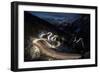 Car lights on the curvy Maloja Pass road at night, Maloja Pass, Engadine, Province of Graubunden, S-Francesco Vaninetti-Framed Photographic Print