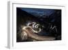 Car lights on the curvy Maloja Pass road at night, Maloja Pass, Engadine, Province of Graubunden, S-Francesco Vaninetti-Framed Photographic Print