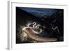 Car lights on the curvy Maloja Pass road at night, Maloja Pass, Engadine, Province of Graubunden, S-Francesco Vaninetti-Framed Photographic Print