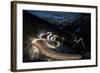 Car lights on the curvy Maloja Pass road at night, Maloja Pass, Engadine, Province of Graubunden, S-Francesco Vaninetti-Framed Photographic Print