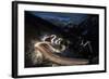 Car lights on the curvy Maloja Pass road at night, Maloja Pass, Engadine, Province of Graubunden, S-Francesco Vaninetti-Framed Photographic Print