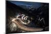 Car lights on the curvy Maloja Pass road at night, Maloja Pass, Engadine, Province of Graubunden, S-Francesco Vaninetti-Mounted Photographic Print