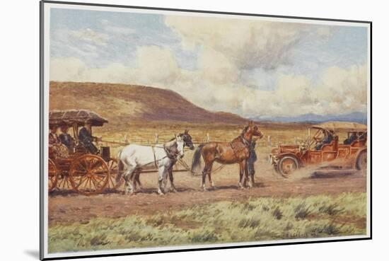 Car Meets a Carriage in the Australian Outback-Percy F.s. Spence-Mounted Art Print
