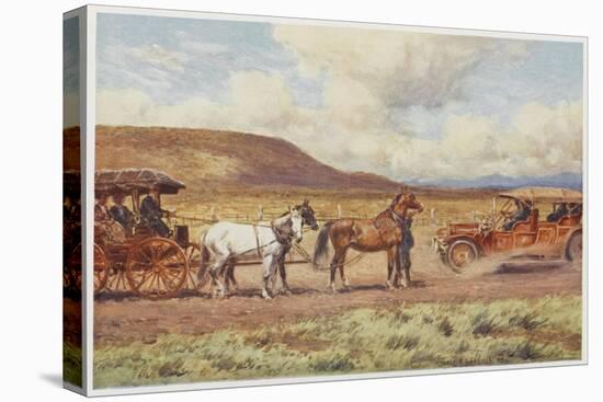 Car Meets a Carriage in the Australian Outback-Percy F.s. Spence-Stretched Canvas