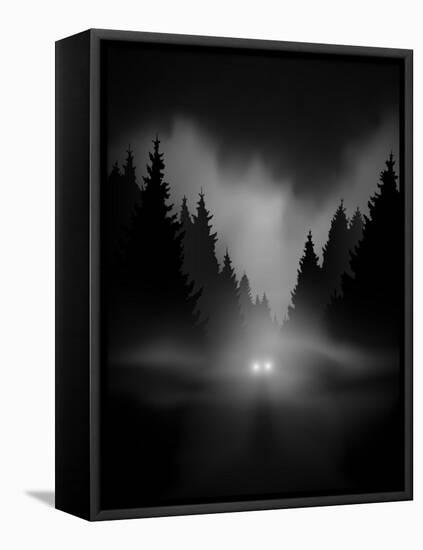 Car on Dark Road at Night through Misty Forest Editable Vector-andreiuc88-Framed Stretched Canvas