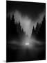 Car on Dark Road at Night through Misty Forest Editable Vector-andreiuc88-Mounted Art Print