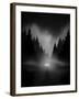 Car on Dark Road at Night through Misty Forest Editable Vector-andreiuc88-Framed Art Print