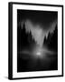 Car on Dark Road at Night through Misty Forest Editable Vector-andreiuc88-Framed Art Print