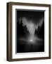 Car on Dark Road at Night through Misty Forest Editable Vector-andreiuc88-Framed Art Print