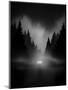 Car on Dark Road at Night through Misty Forest Editable Vector-andreiuc88-Mounted Art Print