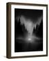 Car on Dark Road at Night through Misty Forest Editable Vector-andreiuc88-Framed Art Print