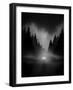 Car on Dark Road at Night through Misty Forest Editable Vector-andreiuc88-Framed Art Print