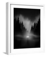 Car on Dark Road at Night through Misty Forest Editable Vector-andreiuc88-Framed Art Print