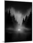 Car on Dark Road at Night through Misty Forest Editable Vector-andreiuc88-Mounted Art Print