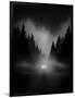 Car on Dark Road at Night through Misty Forest Editable Vector-andreiuc88-Framed Art Print