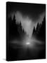 Car on Dark Road at Night through Misty Forest Editable Vector-andreiuc88-Stretched Canvas