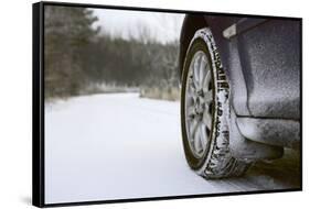 Car on Rural Road in Winter-Chris Henderson-Framed Stretched Canvas