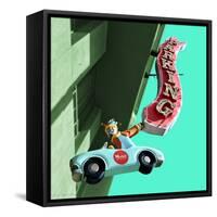 Car on Street Sign in America-Salvatore Elia-Framed Stretched Canvas