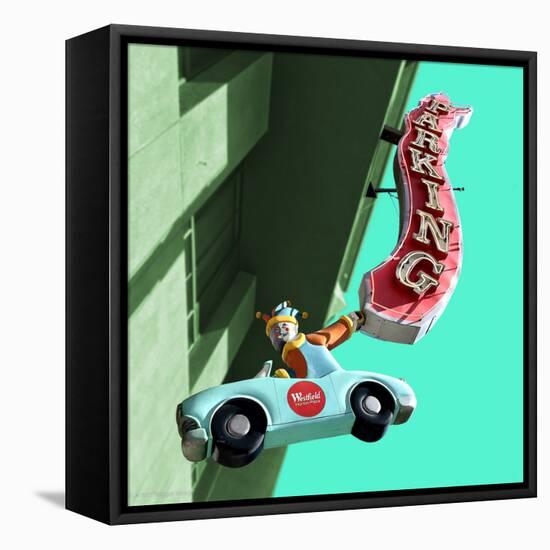 Car on Street Sign in America-Salvatore Elia-Framed Stretched Canvas