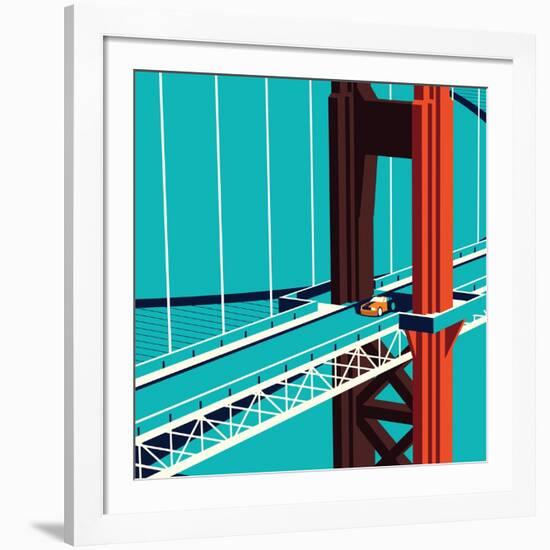 Car on the Golden State Bridge-Nikola Knezevic-Framed Art Print