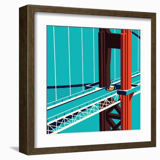 Car on the Golden State Bridge-Nikola Knezevic-Framed Art Print