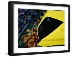 Car Parked by Graffiti Filled Wall-null-Framed Premium Photographic Print