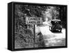 Car Passing 'Danger Landslide' Sign (B&W)-Hulton Archive-Framed Stretched Canvas