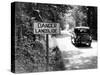Car Passing 'Danger Landslide' Sign (B&W)-Hulton Archive-Stretched Canvas