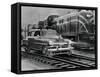 Car Riding the Rails next to a Train-null-Framed Stretched Canvas