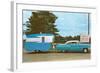 Car Towing Small Alumalite Trailer-null-Framed Art Print