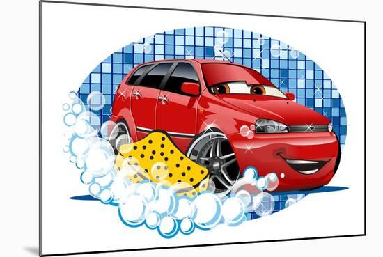 Car Washing Sign with Sponge-Mechanik-Mounted Art Print