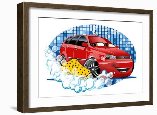 Car Washing Sign with Sponge-Mechanik-Framed Premium Giclee Print