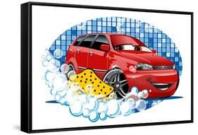 Car Washing Sign with Sponge-Mechanik-Framed Stretched Canvas