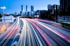 Blurred Tail Lights and Traffic Lights on Motorway-Caracarafoto-Photographic Print