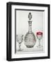 Carafe and Glasses from Eliseo Service in Blown Crystal, Engraved with Wave Motifs and Etchings-null-Framed Giclee Print