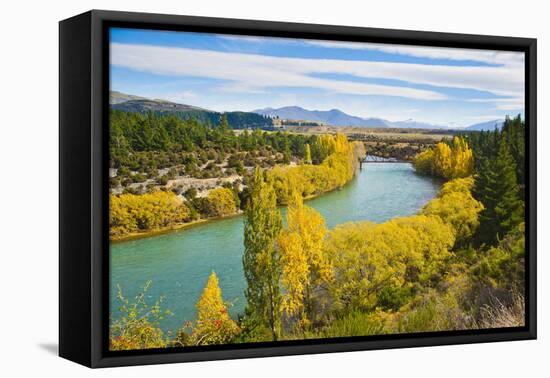 Caravan Crossing a Bridge on the Clutha River in Autumn, Wanaka, South Island, New Zealand, Pacific-Matthew Williams-Ellis-Framed Stretched Canvas