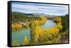 Caravan Crossing a Bridge on the Clutha River in Autumn, Wanaka, South Island, New Zealand, Pacific-Matthew Williams-Ellis-Framed Stretched Canvas