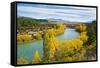 Caravan Crossing a Bridge on the Clutha River in Autumn, Wanaka, South Island, New Zealand, Pacific-Matthew Williams-Ellis-Framed Stretched Canvas