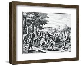 Caravan of Arab Merchants Travelling from Aleppo to Basra, Engraving from Grands and Petits Voyages-Theodor de Bry-Framed Giclee Print