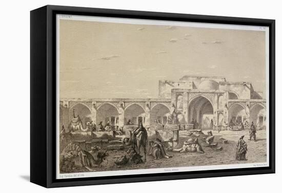 Caravanserai on the road from Isfahan to Shiraz-Eugene Flandin-Framed Stretched Canvas