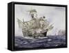 Caravel at Sea, Watercolor by Guillermo De Aledo, Spain-null-Framed Stretched Canvas