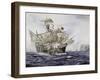 Caravel at Sea, Watercolor by Guillermo De Aledo, Spain-null-Framed Giclee Print