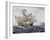 Caravel at Sea, Watercolor by Guillermo De Aledo, Spain-null-Framed Giclee Print