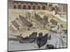 Caravel Being Built in Port of Seville, 1740, Spain, 18th Century-null-Mounted Premium Giclee Print