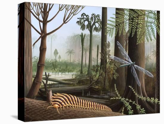 Carboniferous Insects, Artwork-Richard Bizley-Stretched Canvas