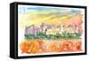 Carcassonne Fortified City In Occitanie with Vinery At Sunset-M. Bleichner-Framed Stretched Canvas
