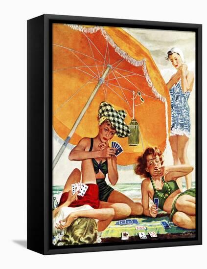 "Card Game at the Beach," August 28, 1943-Alex Ross-Framed Stretched Canvas