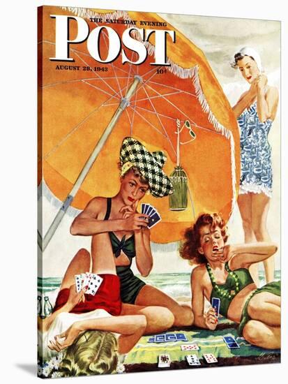 "Card Game at the Beach," Saturday Evening Post Cover, August 28, 1943-Alex Ross-Stretched Canvas